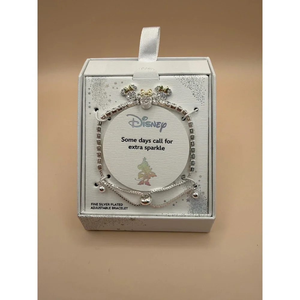 Disney‎ Minnie Mouse Fine Silver Plated Cubic Zirconia Adjustable Bolo Bracelet